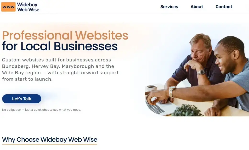 Screenshot of the Widebay Web Wise website homepage